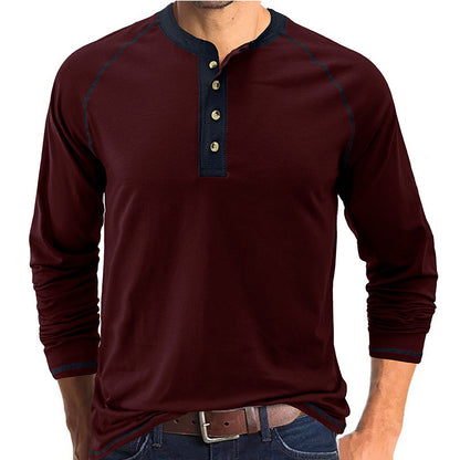 Maglietta Henley leggera in cotone a maniche lunghe da uomo | 2237