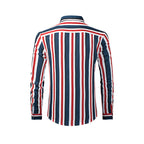 Lässiges Herrenhemd aus Baumwolle mit Streifen und langen Ärmeln und Leinengefühl, Stehkragen, Button-Down-Hemd | +MC255371-4019 