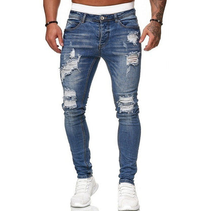 Men's Pocket Ripped Skinny Destroyed Tapered Leg Jeans-8846