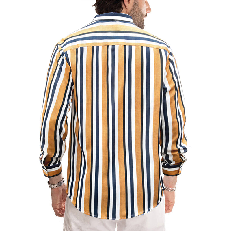 Men's Casual Long Sleeve Button-Down Shirts Striped Dress Shirts | MC255371