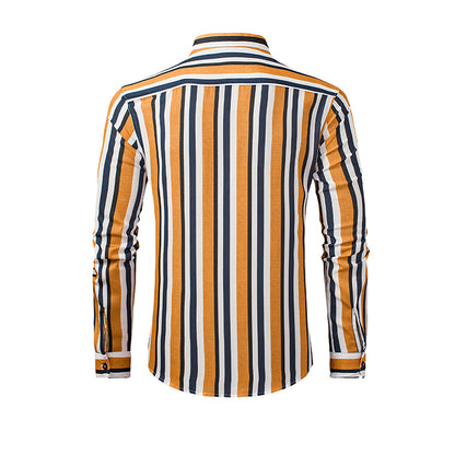 Men's Casual Long Sleeve Button-Down Shirts Striped Dress Shirts | MC255371