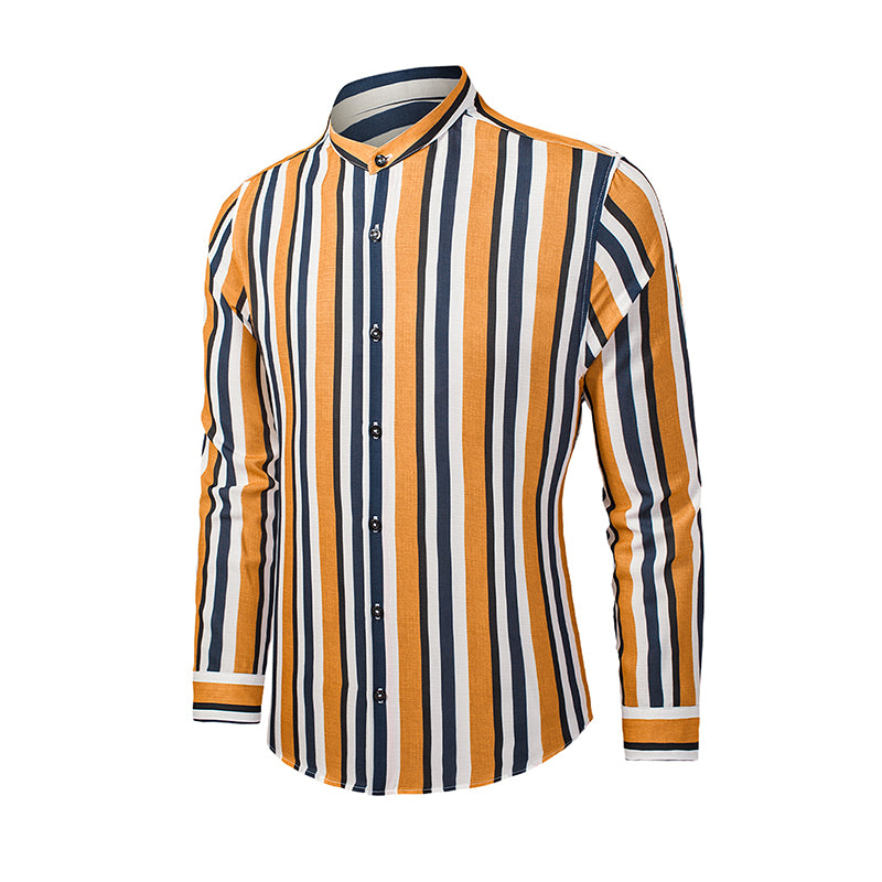 Men's Casual Long Sleeve Button-Down Shirts Striped Dress Shirts | MC255371