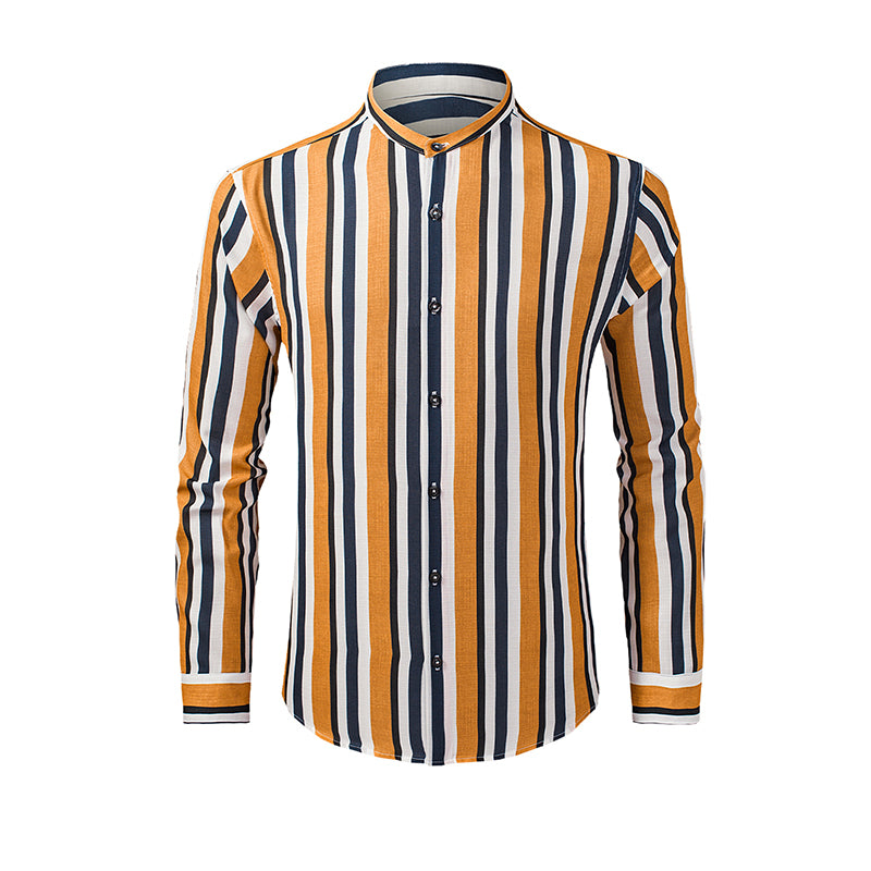 Men's Casual Long Sleeve Button-Down Shirts Striped Dress Shirts | MC255371