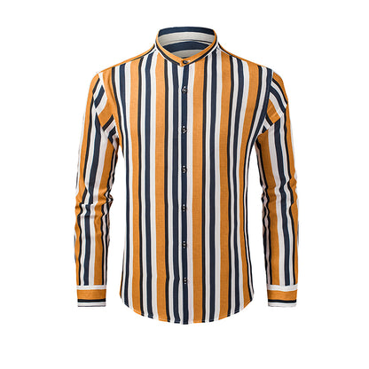 Men's Casual Long Sleeve Button-Down Shirts Striped Dress Shirts | MC255371