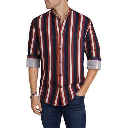 Men's Casual Long Sleeve Button-Down Shirts Striped Dress Shirts | MC255371