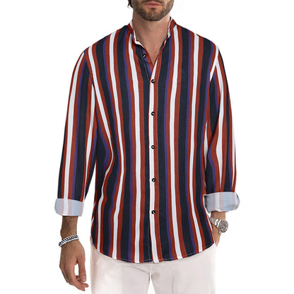 Men's Casual Long Sleeve Button-Down Shirts Striped Dress Shirts | MC255371