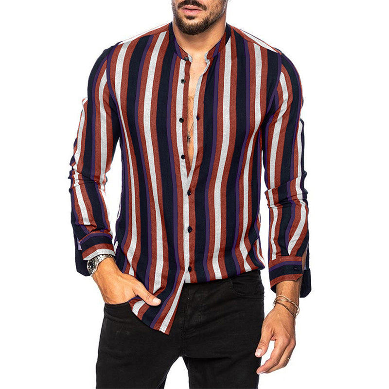 Men's Casual Long Sleeve Button-Down Shirts Striped Dress Shirts | MC255371