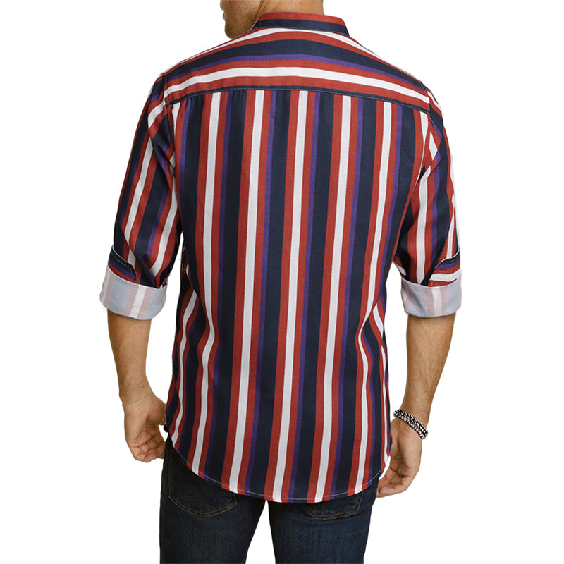 Men's Casual Long Sleeve Button-Down Shirts Striped Dress Shirts | MC255371