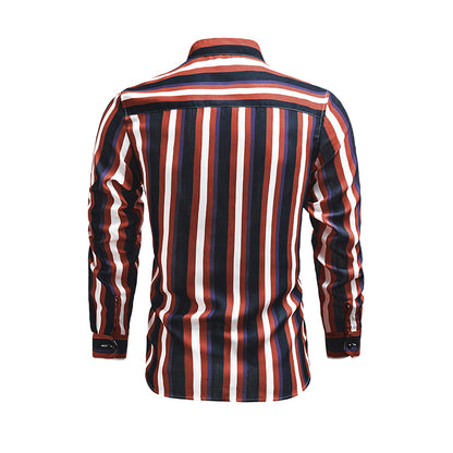 Men's Casual Long Sleeve Button-Down Shirts Striped Dress Shirts | MC255371