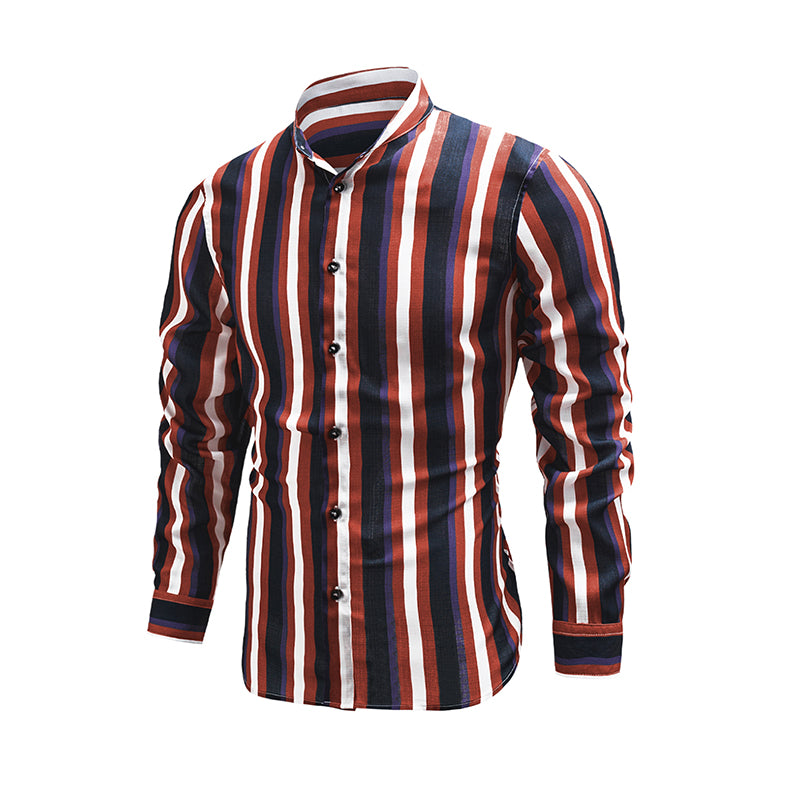 Men's Casual Long Sleeve Button-Down Shirts Striped Dress Shirts | MC255371