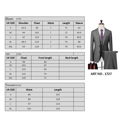 Herrenanzug Slim Fit mit Karomuster, 3-teilig, Einknopf, Business-Anzug für Hochzeiten und Bälle, Blazer, Smoking, Weste und Hose | 1727