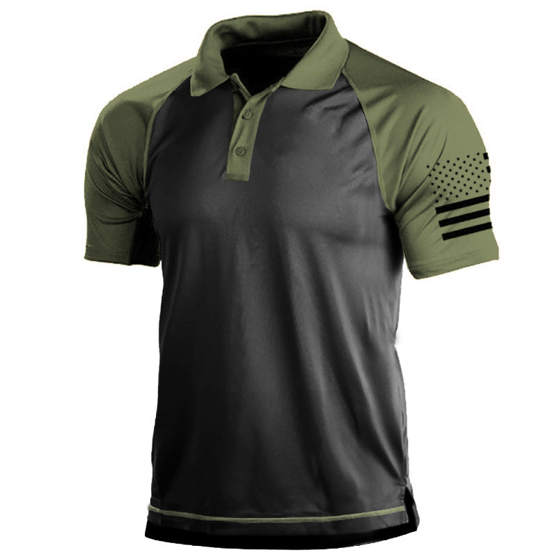 Men's Outdoor American Flag Tactical Sport PoLo Neck T-Shirt | Y1G2