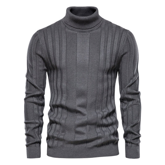 Men's Turtleneck Vertical Stripe Knitted Turtleneck Sweater-SW28