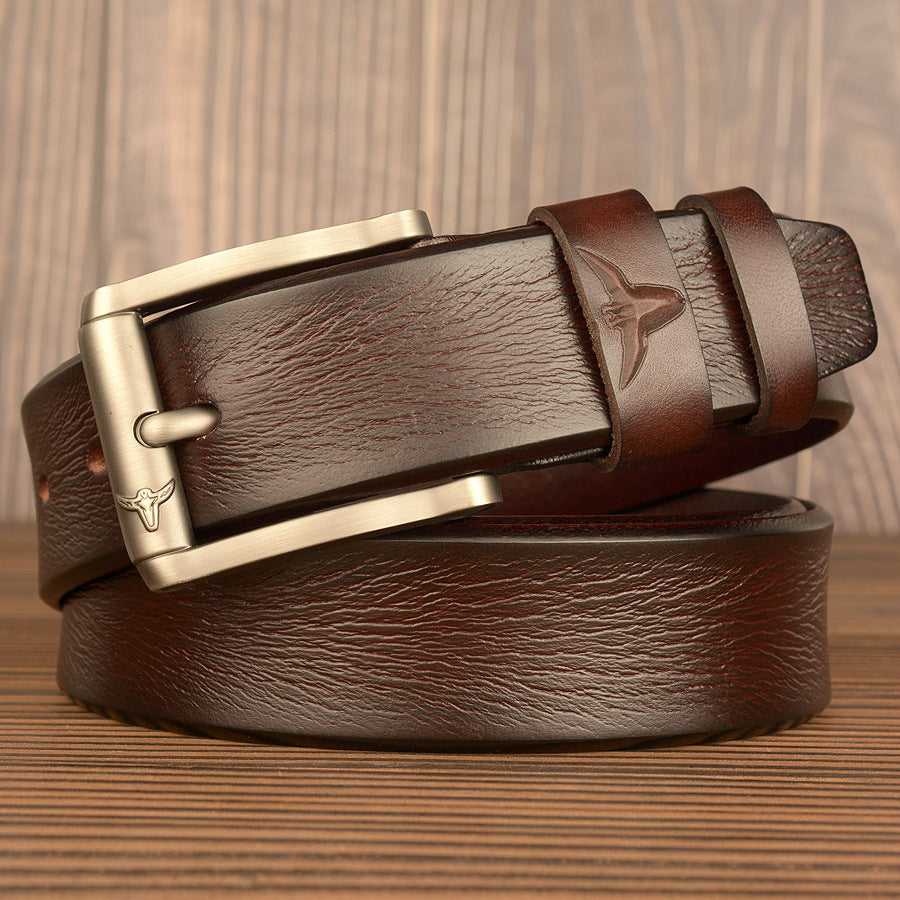 Ceinture en cuir véritable de qualité supérieure pour homme, non cousue, pour le travail, avec boîte cadeau | TCZK05