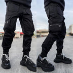 Herrenmode Reflektorstreifen Slim Fit Gym Workout Jogger Cargohose Knöchelband | W302 