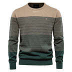 Herren-Sweatshirt mit Rundhalsausschnitt, weich, Thermo-Strick, Farbblock, gestreift, Y121