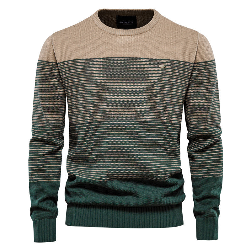 Sweat-shirt ras du cou en tricot thermique doux pour homme, blocs de couleurs rayés-Y121