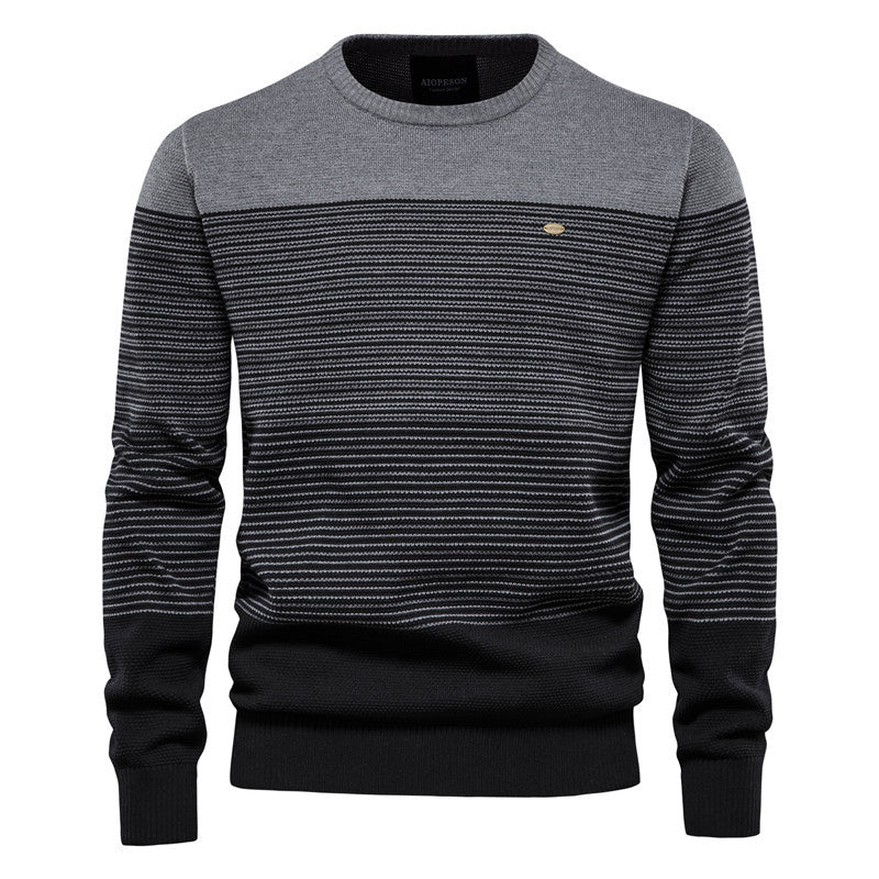 Herren-Sweatshirt mit Rundhalsausschnitt, weich, Thermo-Strick, Farbblock, gestreift, Y121
