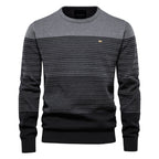 Herren-Sweatshirt mit Rundhalsausschnitt, weich, Thermo-Strick, Farbblock, gestreift, Y121