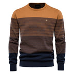 Herren-Sweatshirt mit Rundhalsausschnitt, weich, Thermo-Strick, Farbblock, gestreift, Y121