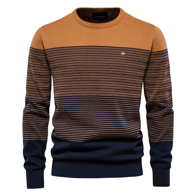 Sweat-shirt ras du cou en tricot thermique doux pour homme, blocs de couleurs rayés-Y121