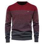 Herren-Sweatshirt mit Rundhalsausschnitt, weich, Thermo-Strick, Farbblock, gestreift, Y121