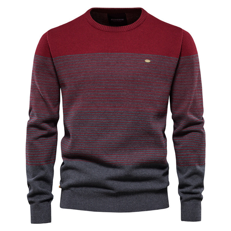 Sweat-shirt ras du cou en tricot thermique doux pour homme, blocs de couleurs rayés-Y121