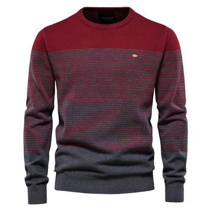 Men's Crewneck Soft Thermal Knitted Sweatshirt Color Block Striped-Y121