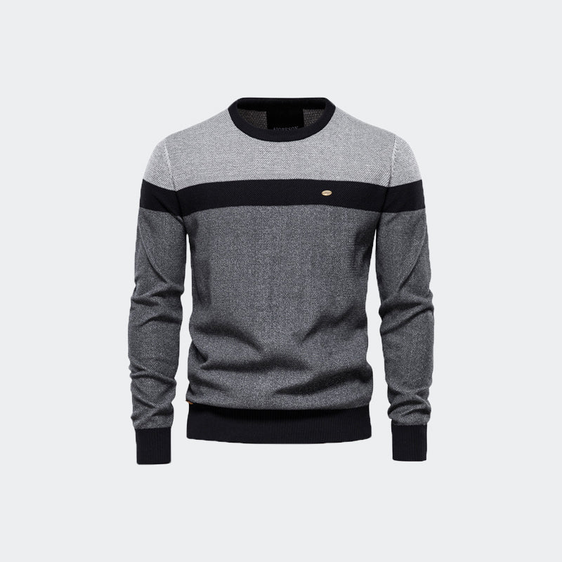 Men's Color block design Crewneck Striped Casual Pullover Sweatshirt -Y137