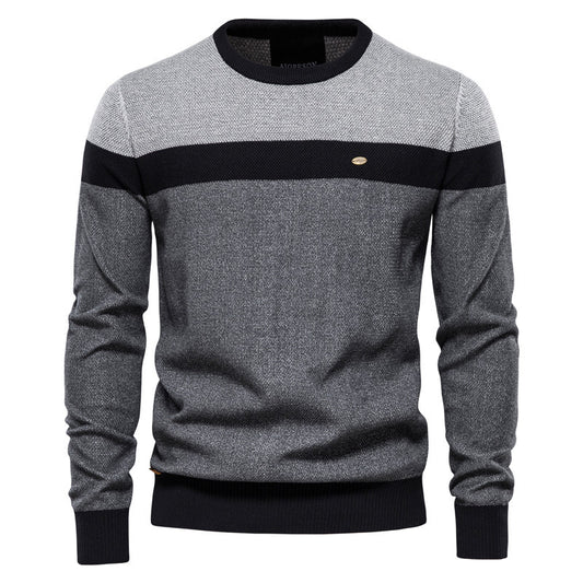 Men's Color block design Crewneck Striped Casual Pullover Sweatshirt -Y137