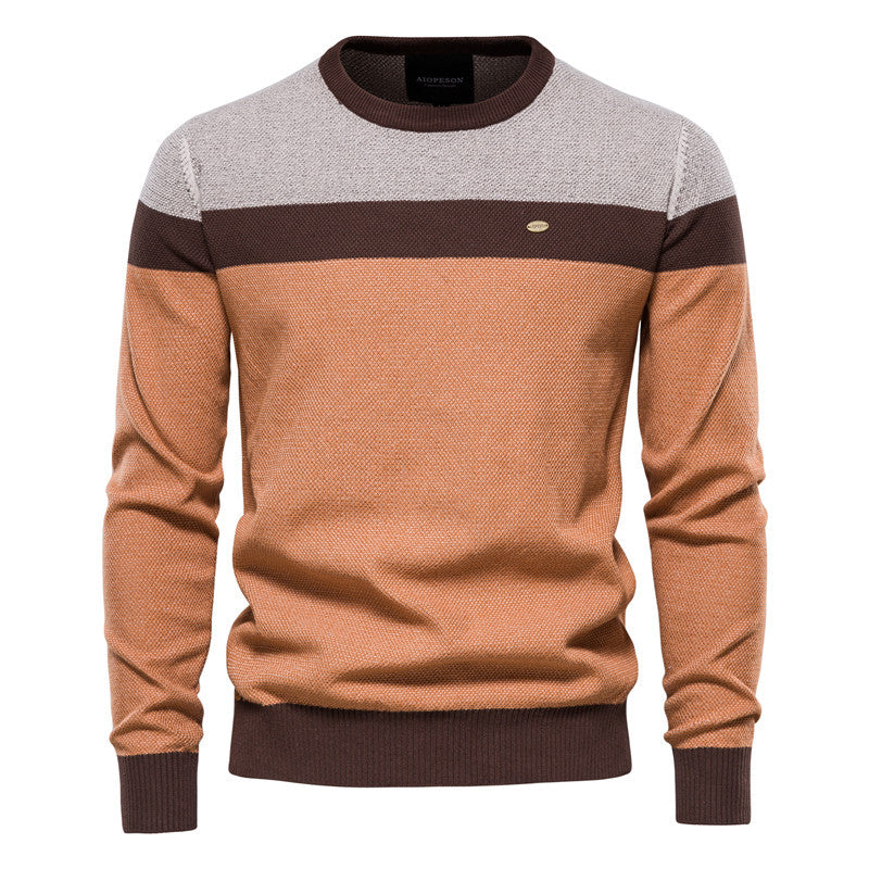 Men's Color block design Crewneck Striped Casual Pullover Sweatshirt -Y137