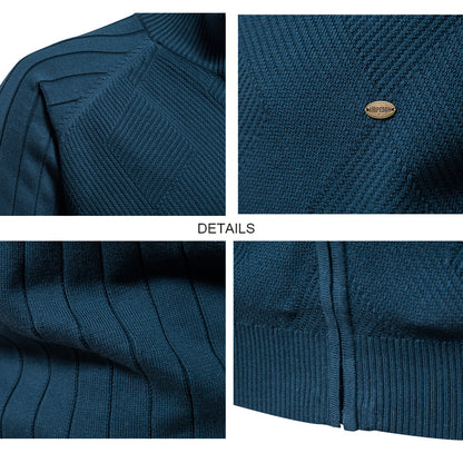 Men's Knit Cardigan Jacket New Solid Color Zipper-Y159