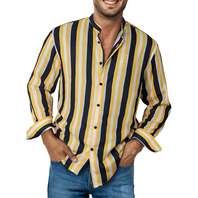 Men's Casual Long Sleeve Button-Down Shirts Striped Dress Shirts | MC255371