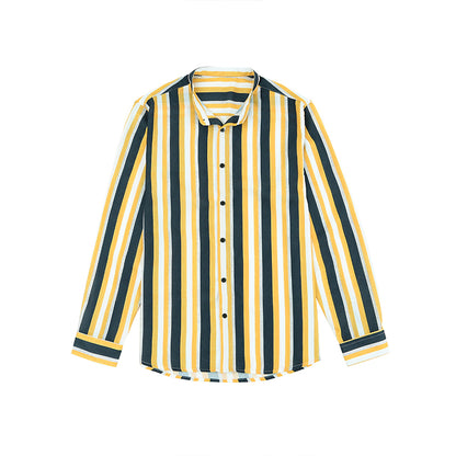 Men's Casual Long Sleeve Button-Down Shirts Striped Dress Shirts | MC255371