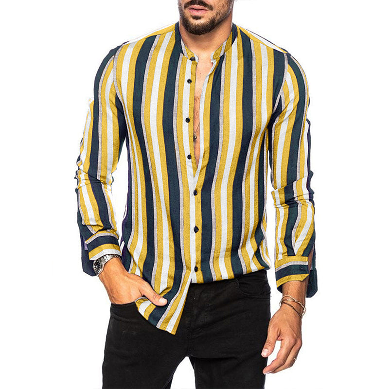 Men's Casual Long Sleeve Button-Down Shirts Striped Dress Shirts | MC255371