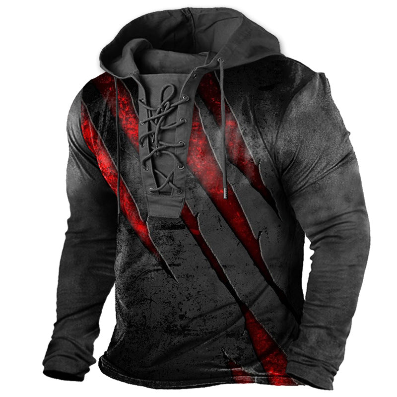 Herren Vintage Outdoor Tactical Schnür-Kapuzen-T-Shirt | 6PH2 