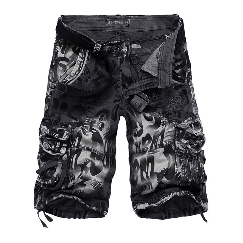 Herren-Cargo-Shorts mit Leopardenmuster und Camouflage-Muster, entspannte Passform, mehrere Taschen – 2292