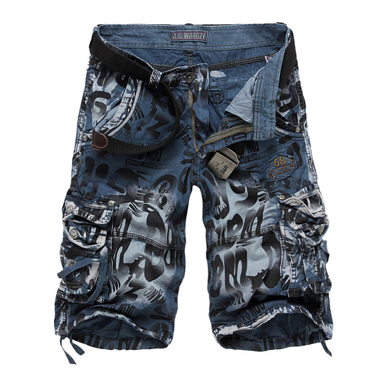 Herren-Cargo-Shorts mit Leopardenmuster und Camouflage-Muster, entspannte Passform, mehrere Taschen – 2292
