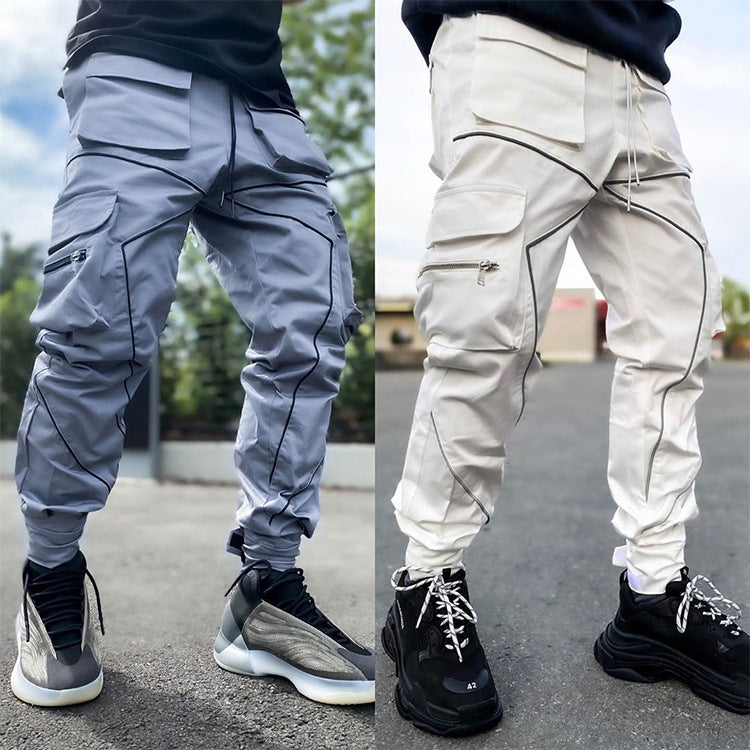 Pantalon cargo de jogging à bandes réfléchissantes pour hommes, coupe slim, pour la gym, l'entraînement, la cheville | W302 