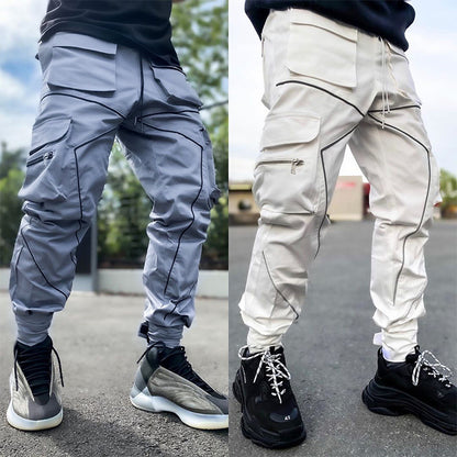 Pantaloni cargo multitasche alla moda da uomo grigi Pantaloni da jogging riflettenti tecnici | W302