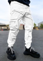 Herrenmode Reflektorstreifen Slim Fit Gym Workout Jogger Cargohose Knöchelband | W302 