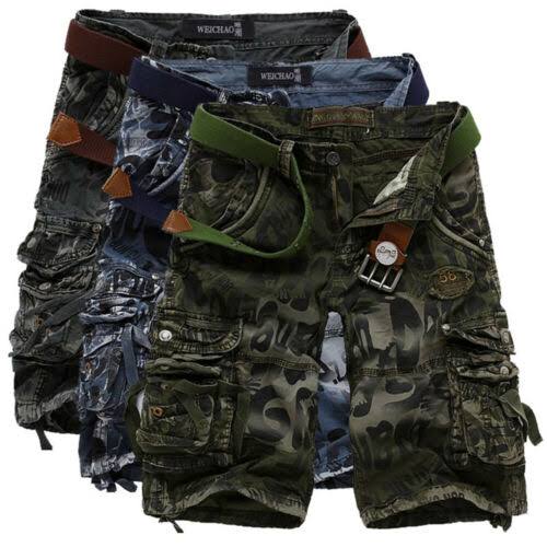 Herren-Cargo-Shorts mit Leopardenmuster und Camouflage-Muster, entspannte Passform, mehrere Taschen – 2292