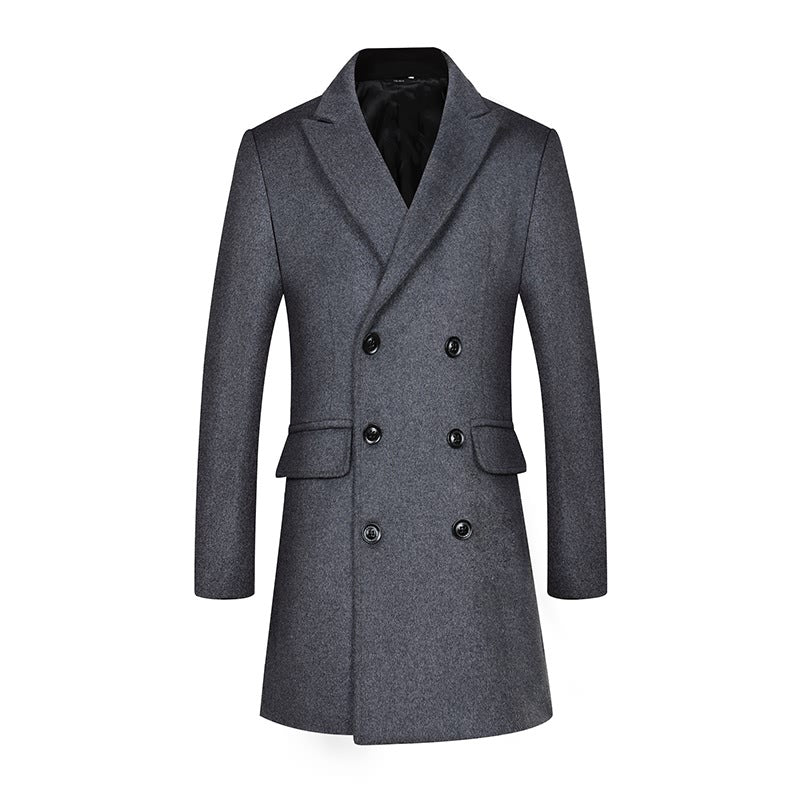Klassischer Slim Fit Herren-Peacoat aus Wollmischung, zweireihig, mittellang | 1721