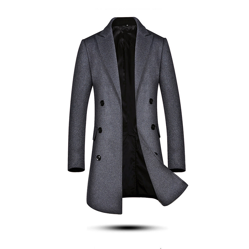 Klassischer Slim Fit Herren-Peacoat aus Wollmischung, zweireihig, mittellang | 1721