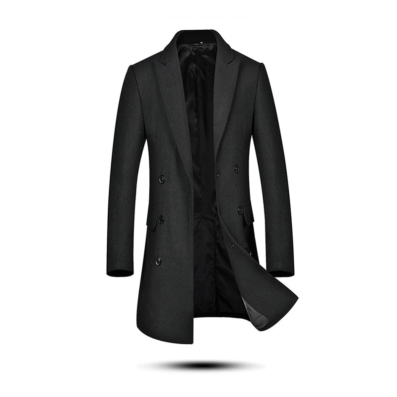 Klassischer Slim Fit Herren-Peacoat aus Wollmischung, zweireihig, mittellang | 1721