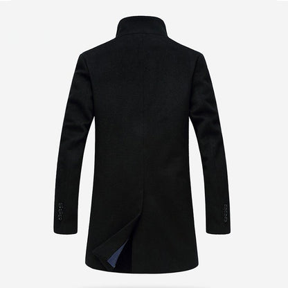 Trench-coat mi-long à col montant pour homme, manteau en laine à simple boutonnage | 825