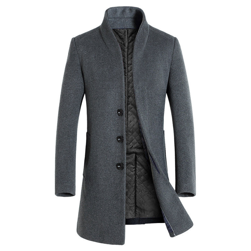 Herren Trenchcoats mit Stehkragen, mittellang, einreihig, Wollmantel | 825