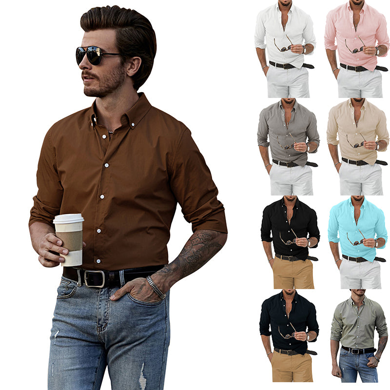 Mens Button Down Shirt High Grade Linen Cotton Shirts Plain Tops |  MC255374