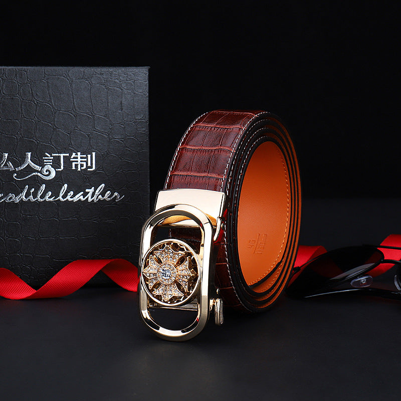 Herren-Ratschengürtel aus echtem Leder im Krokodil-Stil für Jeans, Freizeithosen und Anzüge – erhältlich in den Taillenweiten 28–46 Zoll