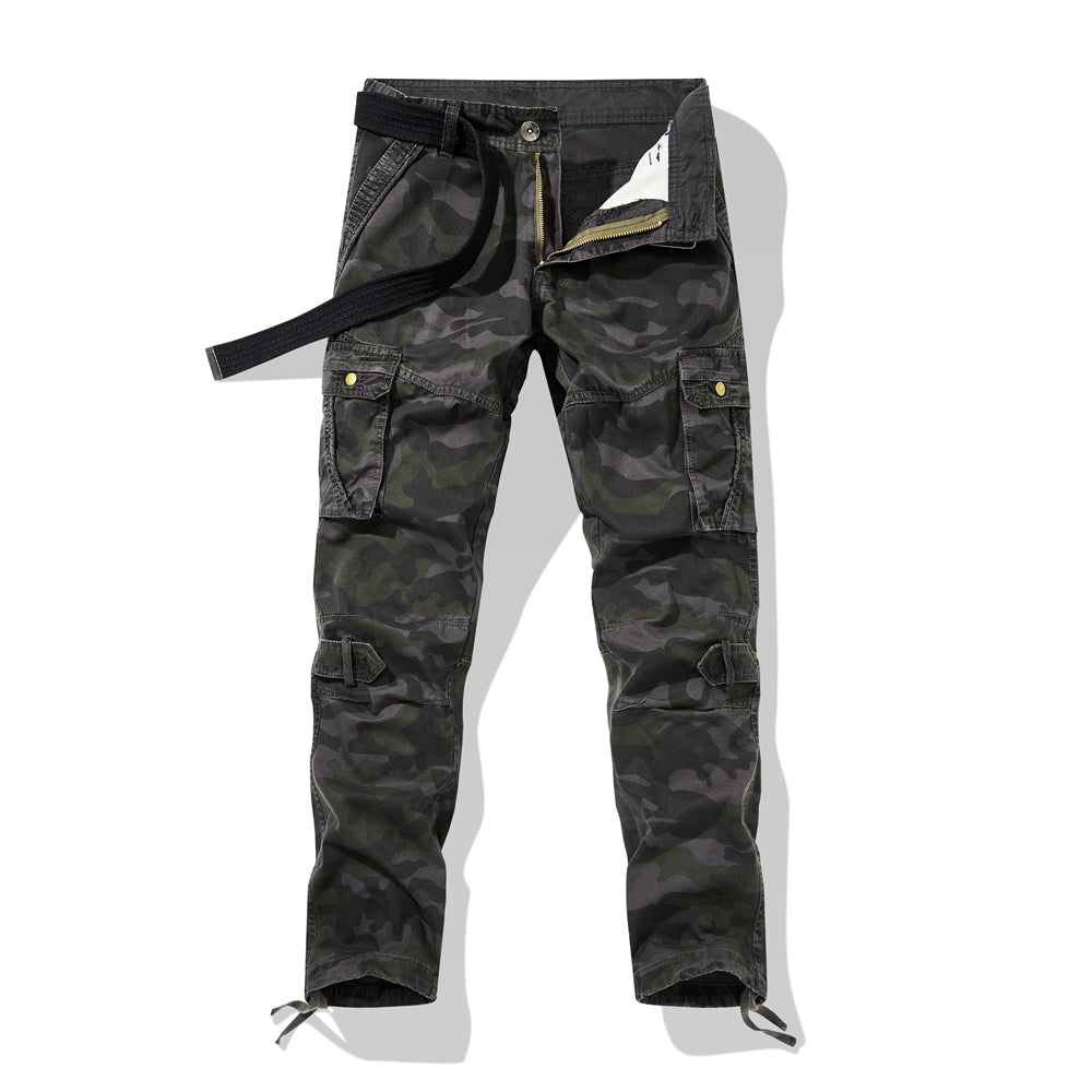 Pantalon cargo D Grey Camo Flex pour homme, coupe décontractée, jambe droite, pantalon décontracté avec plusieurs poches